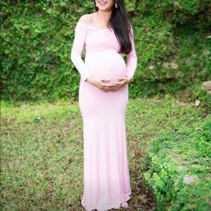 Pink off shoulder maternity gown